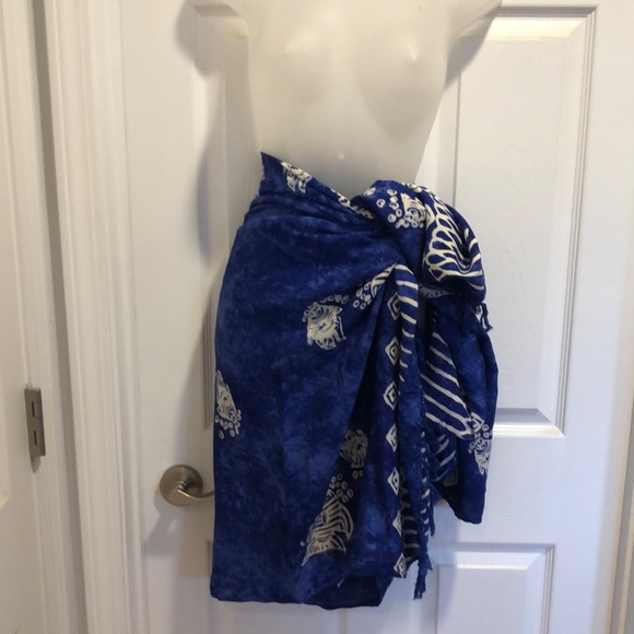 Pineapple Moon Indonesian Batik Shawl Sarong Wrap. Royal Blue. Hand died & craft - Picture 1 of 13
